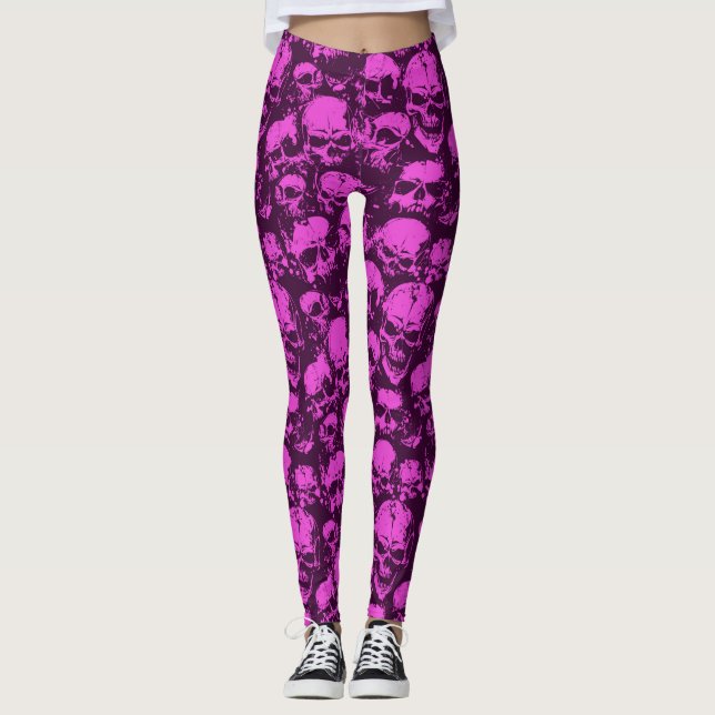Leggings Polainas rosadas del cráneo (Anverso)