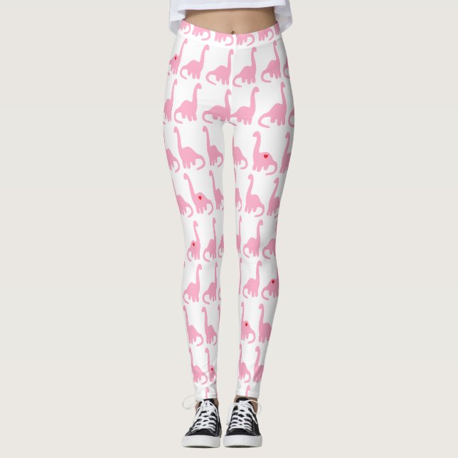 Leggings Polainas rosadas del dinosaurio (Anverso)