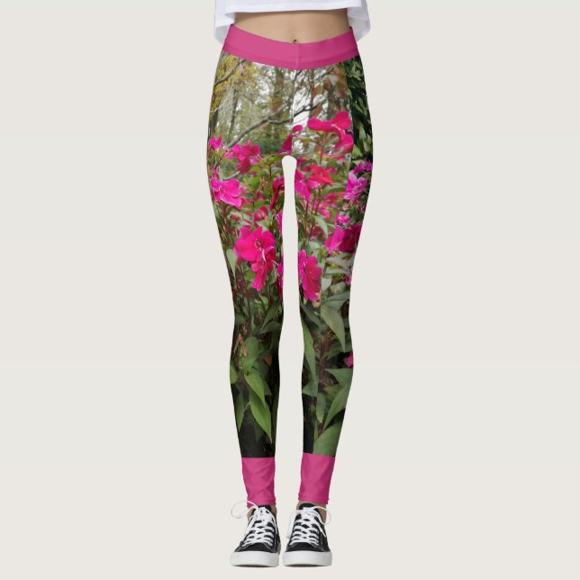Leggings Polainas rosadas del jardín de flores (Anverso)