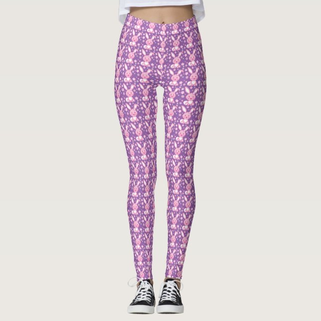Leggings Polainas rosadas lindas gráficas del conejo de (Anverso)
