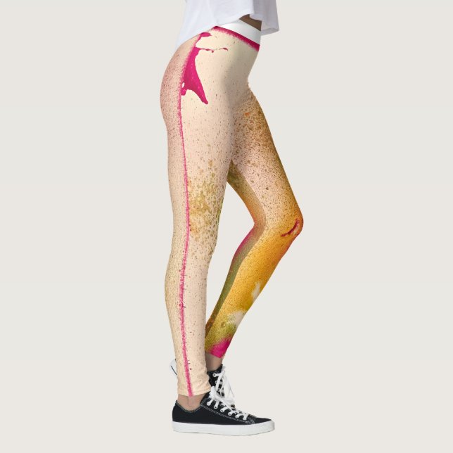 Leggings Polainas rosadas y amarillas de la pluma (Derecha)