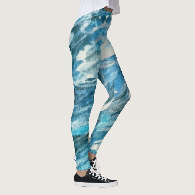 Leggings Polainas turbulentas azules del arte de los mares (Derecha)