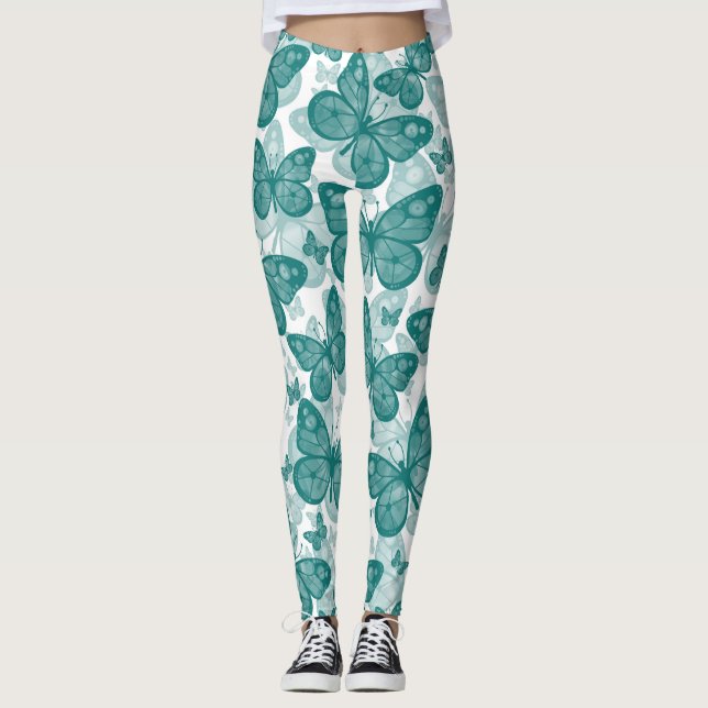Leggings Polainas verde azuladas de la mariposa de los (Anverso)