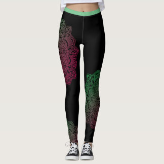 Leggings Polainas verdes de la flor de la mandala