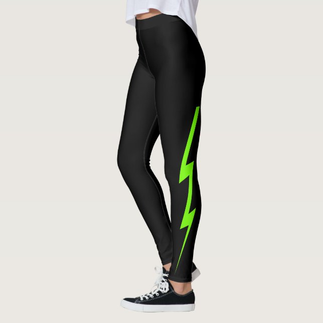 Leggings Polainas verdes de neón negras del rayo (Izquierda)