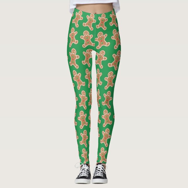 Leggings Polainas verdes del hombre de pan de jengibre (Anverso)