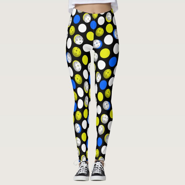 Leggings Polainas verdes y azules de Pickleballs (Anverso)