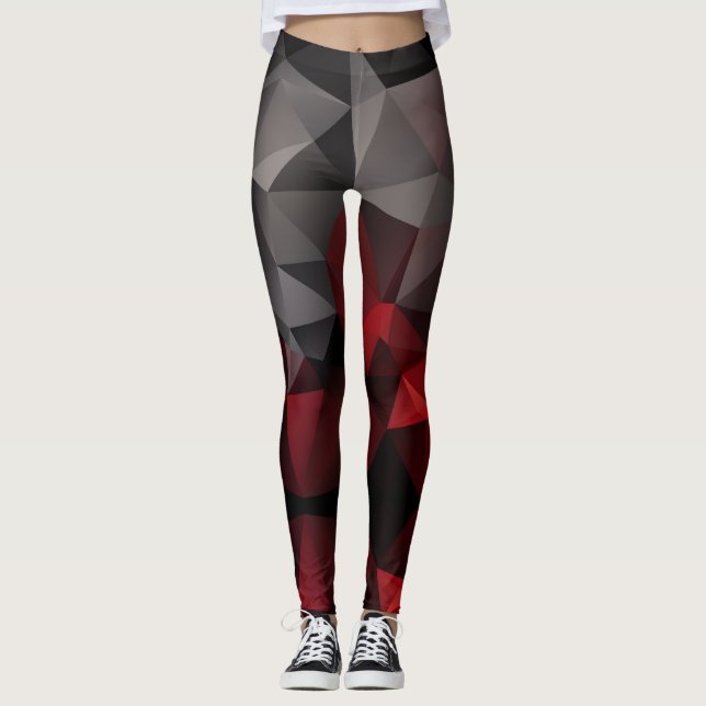 Leggings Polígono , negro y rojo (Anverso)
