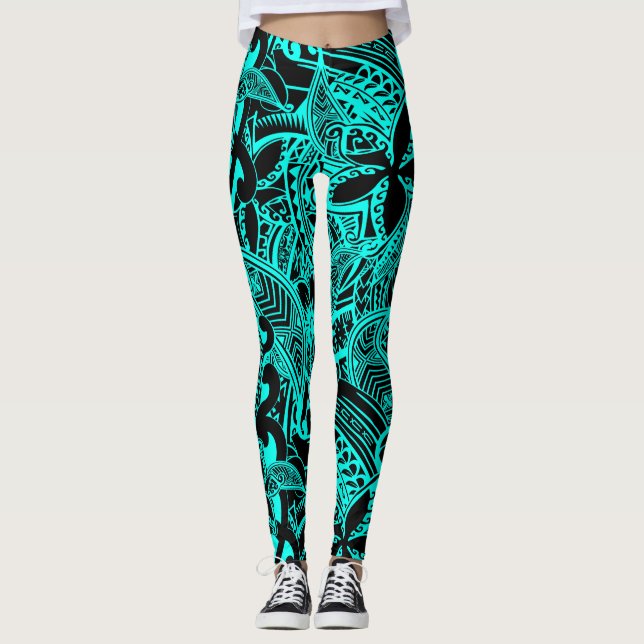 Leggings Polinesia Verde azulada - Diseños tribales Verde a (Anverso)