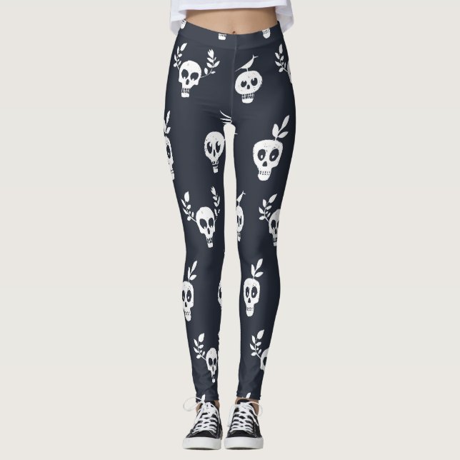 Leggings Polka del cráneo: Patrón humorístico botánico (Anverso)