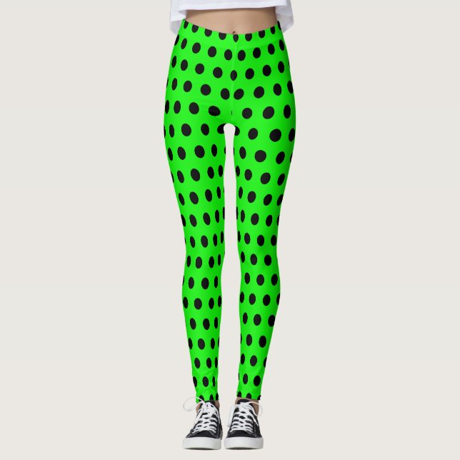 Leggings Polka Dot Brillante Lime Verde y Negro (Anverso)