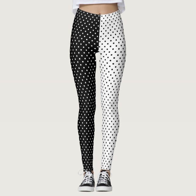 Leggings Polka Dot negro y blanco de dos tonos (Anverso)