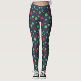 Leggings Polka verde y rojo punteado de piernas negras