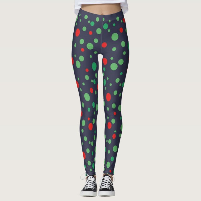 Leggings Polka verde y rojo punteado de piernas negras (Anverso)