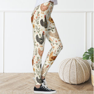Leggings Pollo floral rosa de marfil de moda virgen Hen