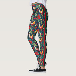 Leggings Pollos De Granja Y Poinsettias