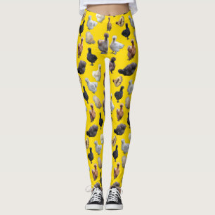 Leggings Pollos de Silkie Bantams en amarillo girasol