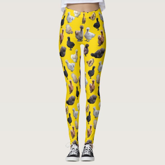 Leggings Pollos de Silkie Bantams en amarillo girasol (Anverso)