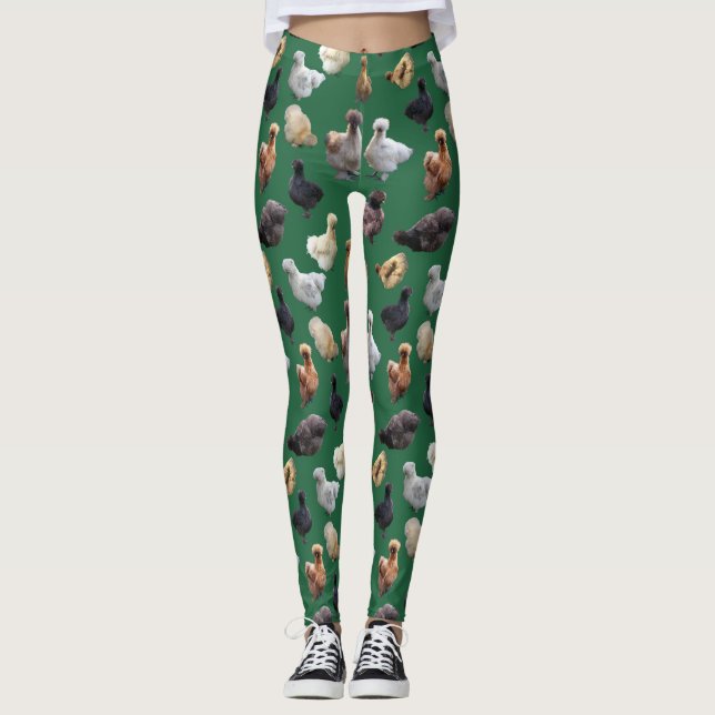 Leggings Pollos de Silkie Bantams en verde esmeralda (Anverso)