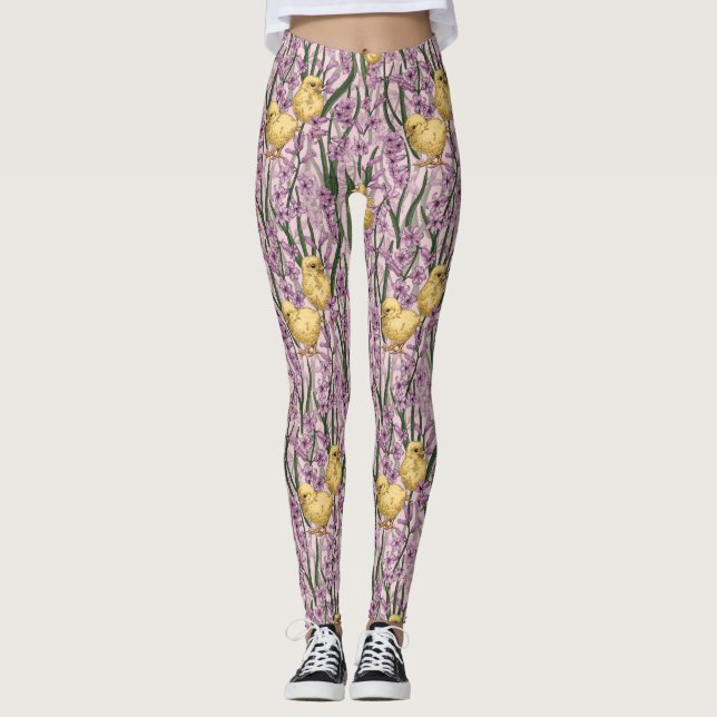 Leggings Pollos e hiacintos en rosa (Anverso)