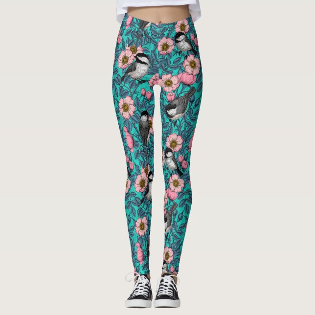 Leggings Pollos en rosa silvestre, rosa y azul (Anverso)