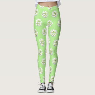 Leggings Polvo del patrón de las grandes flores blancas. Le