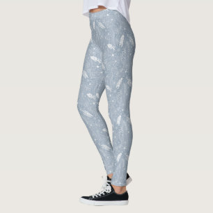 Leggings polvoriento azul boho plumas flores paislies patró