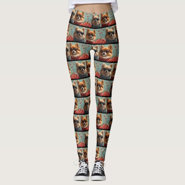 Leggings Pomerania con El día de San Valentín de Rosas del  (Anverso)