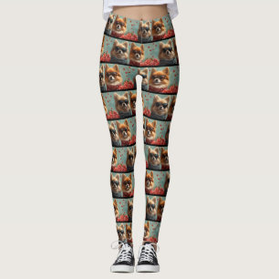 Leggings Pomerania con rosas del corazón Día de San Valentí
