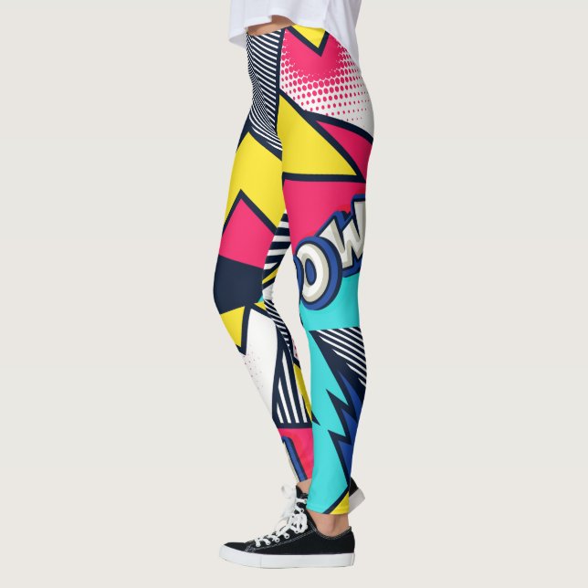Leggings ¡Pop Art Pow! Patrón en magenta, azul y negro (Izquierda)