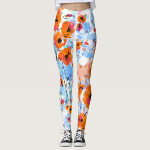 Leggings Poppies cepillados: Textura de tipo floral abstrac