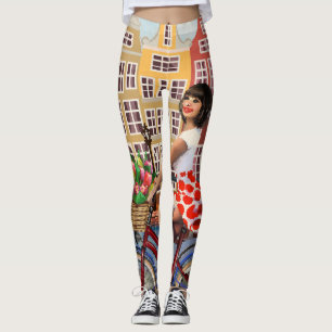 Leggings Poster de Amsterdam: Ciclismo Chica Pin-Up.