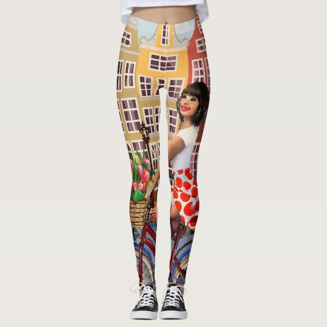 Leggings Poster de Amsterdam: Ciclismo Chica Pin-Up. (Anverso)