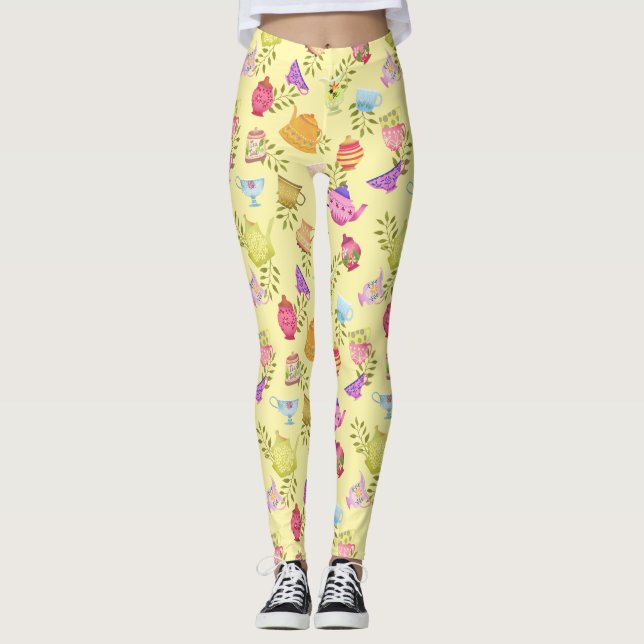 Leggings Potes de té y tazas amarillas (Anverso)