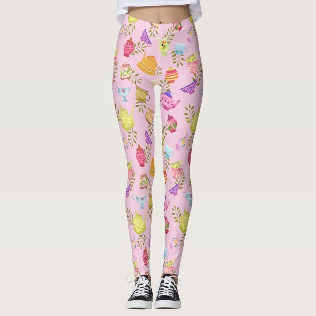 Leggings Potes de té y tazas rosadas (Anverso)