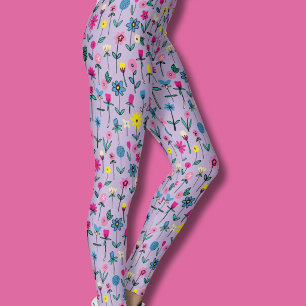Leggings Pradera caprichosa de flores silvestres de lila