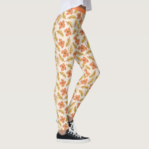 Leggings Precioso Salmón Coral Floral Foliaje Flores Yoga
