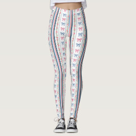 Leggings Preppy rosa azul Coquette lazos rayas de moda