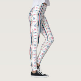 Leggings Preppy rosa azul Coquette lazos rayas de moda