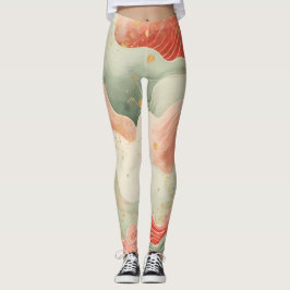 Leggings Pretty Watercolor Swirls Red/Green/Gold design