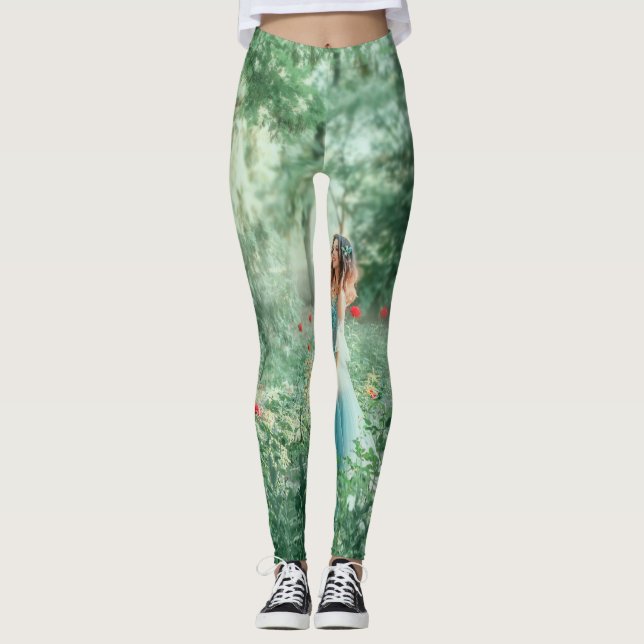 Leggings Princesa de Brunette: acuarela de bosque de hadas (Anverso)