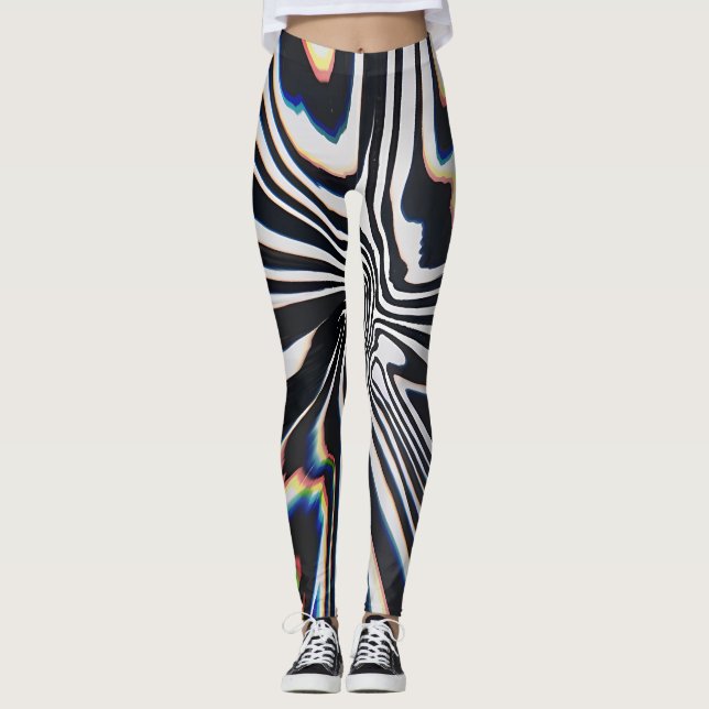 Leggings Prisma de Arte de Línea Distorsionada Glitch (Anverso)