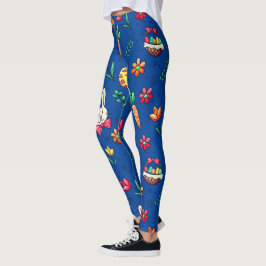 Leggings Profundas piernas del patrón de Pascua Azul