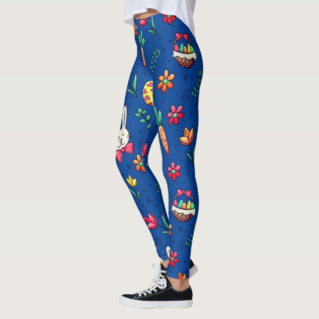 Leggings Profundas piernas del patrón de Pascua Azul (Izquierda)