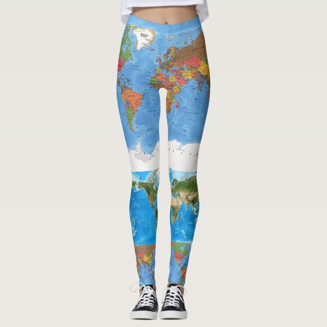 Leggings Proyección de mapas mundiales artísticos (Anverso)