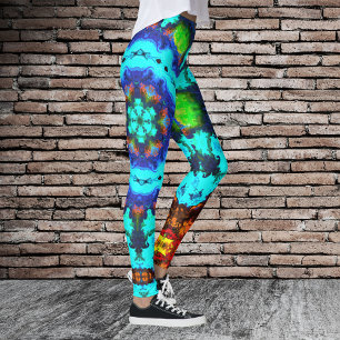 Leggings Psicodelia Hippie Flor Azul Naranja y Verde