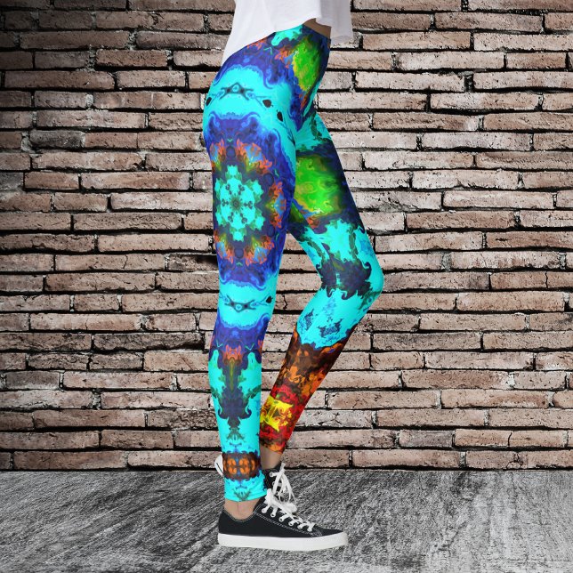Leggings Psicodelia Hippie Flor Azul Naranja y Verde (Subido por el creador)