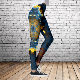 Leggings Psicodelia Mandala Flor Amarillo azul y Naranja