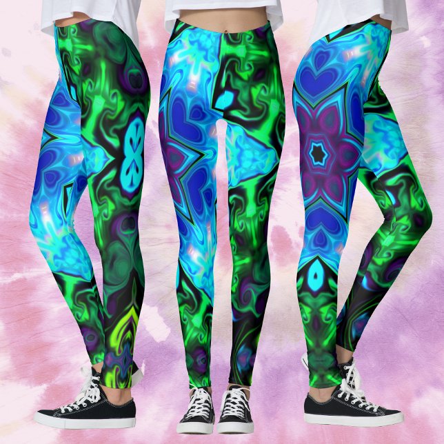 Leggings Psicodelia Mandala Flor azul morado y verde (Subido por el creador)