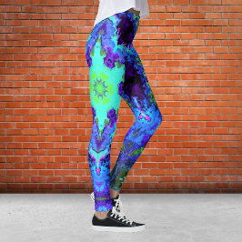 Leggings Psicodelia Mandala Flor Azul Verde y Púrpura